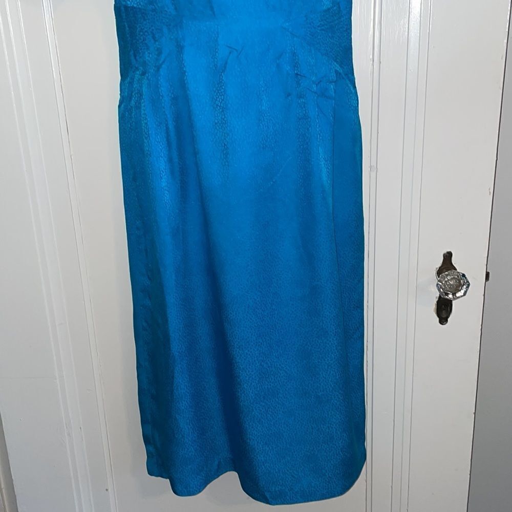 Vintage 80s Argenti turquoise blue silk dress - Picture 4 of 9
